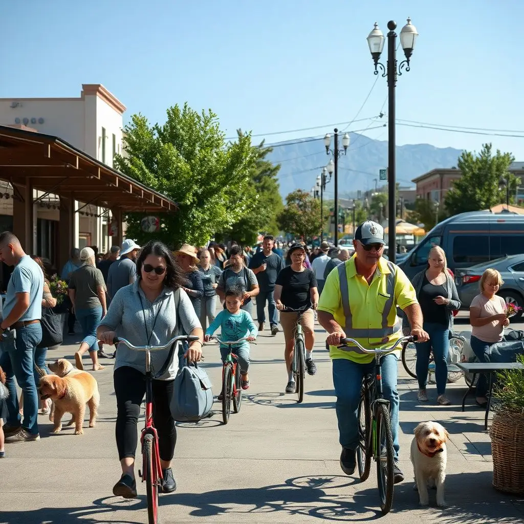 A scenic view of historic Main Street in Bountiful, Utah, with the snow-capped Wasatch Mountains rising in the background.