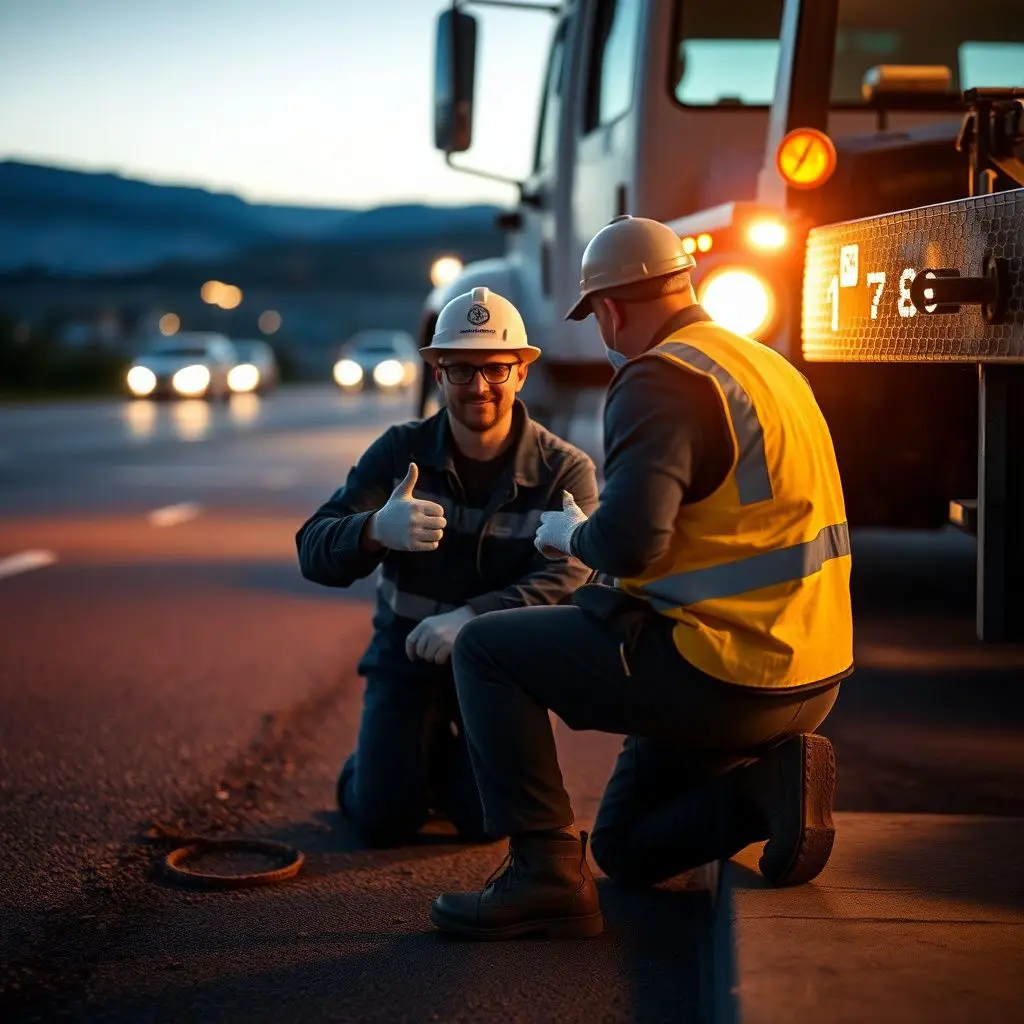 A Hearns Towing operator safely preparing a vehicle for transport on a flatbed tow truck in Farmington