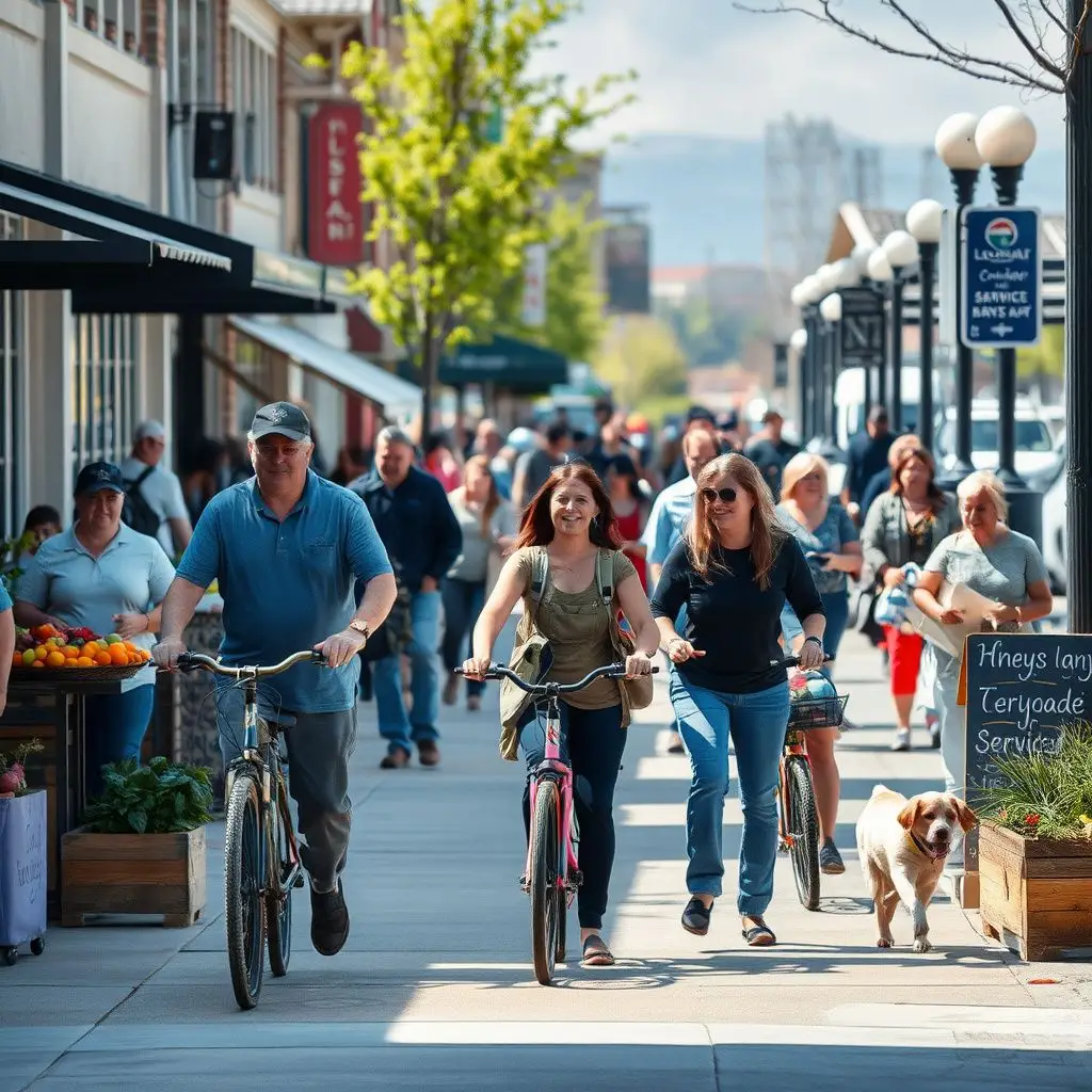 A scenic view of historic downtown Kaysville, Utah, with the snow-capped Wasatch Mountains rising in the background.